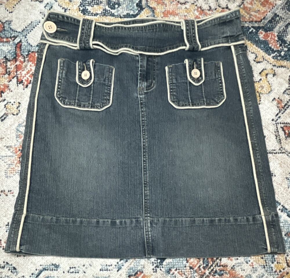 Z. Cavaricci Denim Mini Skirt Size 9 Contrast Stitch Flap Pockets Y2K 2000s